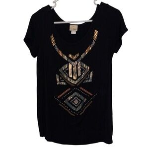 🌹Day Trip Black Geometric Print Tee Shirt